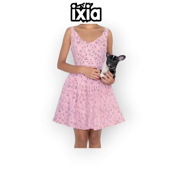 ModCloth Ixia sleeveless pink retro French Bulldog printed summer dress size XS - Picture 12 of 13